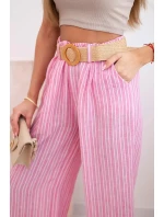 Dámské pruhované viskózové kalhoty se širokými nohavicemi růžový Dámské pruhované viskózové kalhoty se širokými nohavicemi růžový