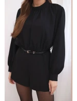 Elegantní dámský overal s dlouhým rukávem a páskem černý