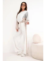 Dámský komplet máslo s volnou mikinou a kalhotami s širokým nohavicí béžový