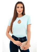 Dámská viskózová žebrovaná halenka s ozdobným výstřihem u dekoltu mentolová