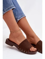 Dámské pantofle s přezkami na nízkém podpatku Čokoládové Amelvessa