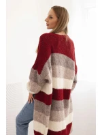 Dámský kardigan s vlnou v barevných pruzích bordový Dámský kardigan s vlnou v barevných pruzích bordový