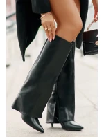 Zateplené kozačky na jehlovém podpatku s ohrnutým svrškem černé Tamonia