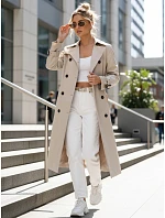 Dámský dvouřadý trenčkot s kapucí světle béžový FashionStreet TY5655