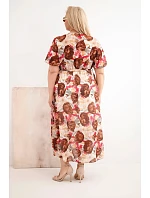 Dámské šaty Plus Size v květinovém vzoru s vázáním hnědá