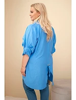 Dámská plus size bavlněná košile s knoflíky a límečkem džínová Dámská plus size bavlněná košile s knoflíky a límečkem džínová