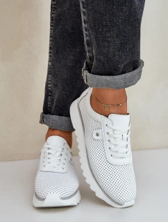 Kožené Sportovní Boty Na Platformě S Leskem D&A LR51-629 Bílé