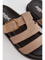 Dámské pantofle s pásky a zlatým přezkou béžové Ulirissa