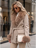 Płaszcz damski dwurzędowy z odpinanym kołnierzem beżowy FashionStreet TY6078 Płaszcz damski dwurzędowy z odpinanym kołnierzem beżowy FashionStreet TY6078