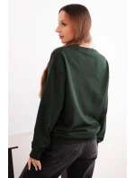 Dámská mikina s okrouhlým výstřihem základní z bavlny tmavě zelená
