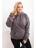 Dámská mikina s kapucí a klokaní kapsou Plus Size z bavlny grafitová Dámská mikina s kapucí a klokaní kapsou Plus Size z bavlny grafitová