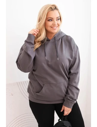Dámská mikina s kapucí a klokaní kapsou Plus Size z bavlny grafitová