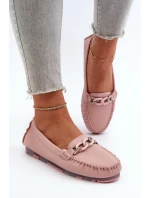Dámské kožené mokasíny s ozdobou růžové S.Barski LR339