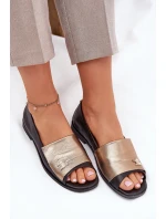 Kožené elegantní baleríny s odhalenými prsty Zazoo 1865 zlaté-černé