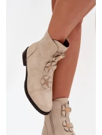 Zateplené dámské kotníkové boty na nízkém podpatku s ozdobnými květinami zlaté Pravienne