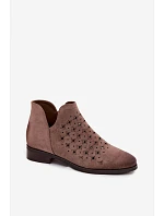 Dámské perforované kotníkové boty na nízkém podpatku Vinceza 58626 tmavě béžové