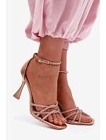 Dámské sandály na podpatku s krystaly Redira šampaňské