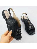 Dámské černé kožené sandály S.Barski KV51-094