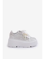Kožené sneakersy na platformě CheBello 4658 stříbrné