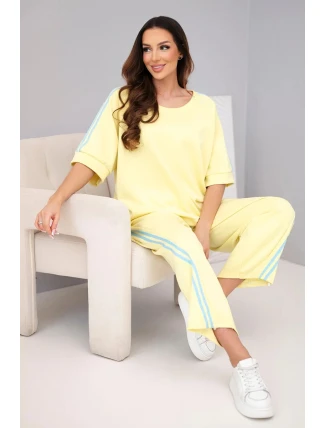 Dámský máslový komplet z viskózy mikina a kalhoty s lampasy žlutý