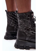 Kůže Botky Workery Na Ploché Podpatku GOE MM2N4021 Černé Kůže Botky Workery Na Ploché Podpatku GOE MM2N4021 Černé