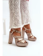 Dámské sandály na vysokém podpatku z kůže Maciejka 06050-25 Zlaté Dámské sandály na vysokém podpatku z kůže Maciejka 06050-25 Zlaté