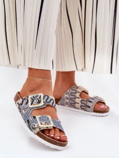 Dámské Pantofle S Přezkami A Leskem Béžové S.Barski RB51-006