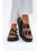 Dámské lakované kožené sandály s přezkami Big Star – černé