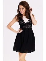 Dámské společenské šaty s rozšířenou sukní EMAMODA černé-kapučíno - Černá / L - YNS Dámské společenské šaty s rozšířenou sukní EMAMODA černé-kapučíno - Černá / L - YNS