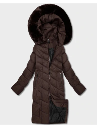 Hnědá dlouhá dámská bunda s kapucí (7662#-F01) Hnědá dlouhá dámská bunda s kapucí (7662#-F01)