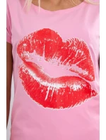 Halenka s potiskem rtů světle růžová Halenka s potiskem rtů světle růžová