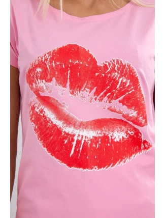 Halenka s potiskem rtů světle růžová Halenka s potiskem rtů světle růžová