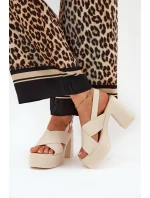 Dámské Sandály Na Podpatku A Platformě Z Eko Kůže Světle Béžové Annavin