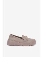 Dámské Kožené Mokasíny se Zlatým Detalem Ciemnobeżowe Vinceza 88007