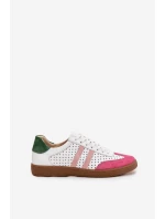 Dámské kožené tenisky ažurové Zazoo – bílo/růžové