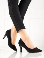 Komfortní černé lodičky dámské na širokém podpatku Komfortní černé lodičky dámské na širokém podpatku