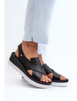 Zazoo 40256 Kožené sandály na klíně černé