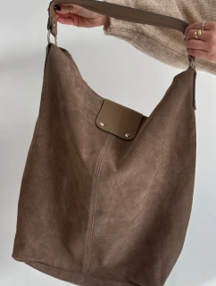 Velká kožená semišová kabelka tmavě béžová Hanelle