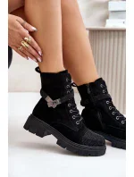 Zateplené Kotníkové Boty Workery s Ozdobou S.Barski Černé Zateplené Kotníkové Boty Workery s Ozdobou S.Barski Černé