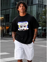 Pánské bavlněné tričko oversize s potiskem černé FashionStreet NX1037R