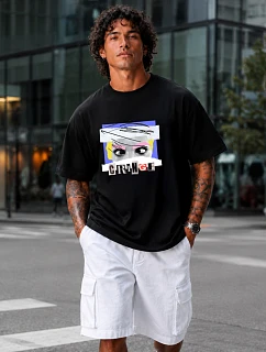 Pánské bavlněné tričko oversize s potiskem černé FashionStreet NX1037R