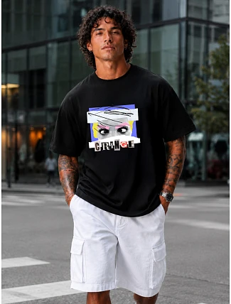 Pánské bavlněné tričko oversize s potiskem černé FashionStreet NX1037R