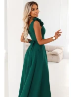 643-1 Elegantní večerní maxi šaty s rozparkem a růžemi - lahvově zelené 643-1 Elegantní večerní maxi šaty s rozparkem a růžemi - lahvově zelené