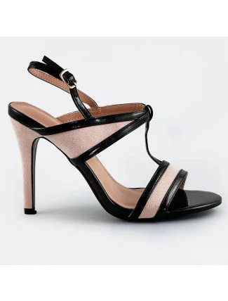 Černo-béžové dámské sandálky z různých spojených materiálů (HB09) Černo-béžové dámské sandálky z různých spojených materiálů (HB09)