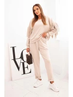Dámská souprava máslová s třásněmi na rukávech béžová