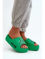 Dámské pěnové žabky na masivní podrážce s medvídkem Zelené Lamira