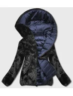 Tmavě modrá oboustranná dámská bunda - kožíšek (b8051-3) Tmavě modrá oboustranná dámská bunda - kožíšek (b8051-3)