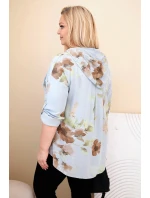Dámská blůza Plus Size z viskózy s kapucí a květinovým vzorem šedá