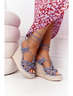 Šněrovací Klínové Sandály S Copánky Modré Run The World