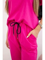 Bavlněný komplet halenka + kalhoty růžový